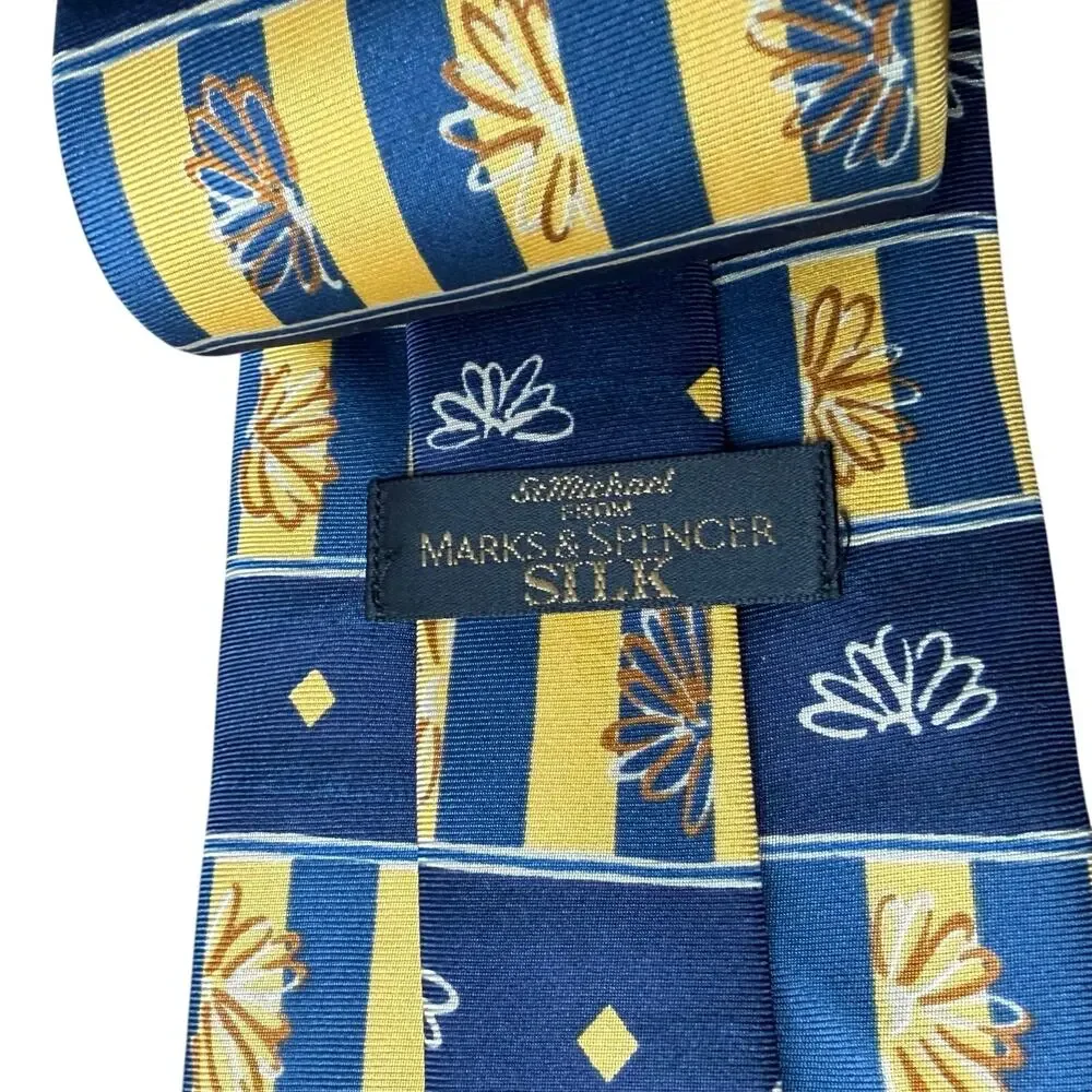 St Michael Marks & Spencer Silk Tie Floral Stripe Vintage